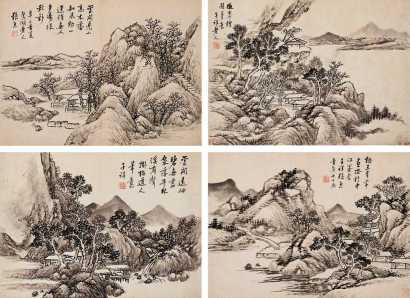 张熊 1881年作 山水图册 册页（十开选四）